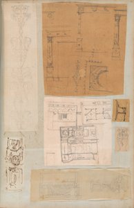 Sida från en klippbok som innehåller ritningar och flera utskrifter av arkitektur, Int..., ca. 1800-1850. Skapare: Workshop av Charles Percier, Workshop av Pierre François Léonard Fontaine. av Workshop of Charles Percier, Workshop of Pierre