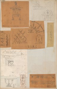 Sida från en klippbok som innehåller ritningar och flera utskrifter av arkitektur, Int..., ca. 1800-1850. Skapare: Workshop av Charles Percier, Workshop av Pierre François Léonard Fontaine.