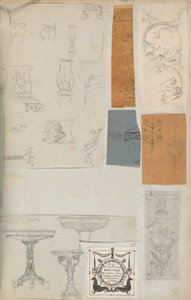 Sida från en klippbok som innehåller ritningar och flera tryck av arkitektur, Int..., ca. 1800-1850. Skapare: Workshop av Charles Percier, Workshop av Pierre François Léonard Fontaine.