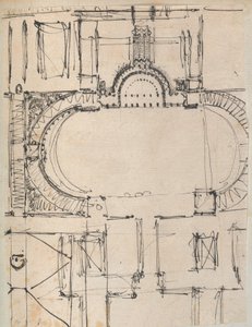 Sida från en klippbok som innehåller ritningar och flera utskrifter av arkitektur, Int..., ca. 1800-1850. Skapare: Workshop av Charles Percier, Workshop av Pierre François Léonard Fontaine.