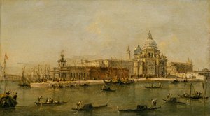 Venedig: Dogana och Santa Maria della Salute. av Workshop of Francesco Guardi
