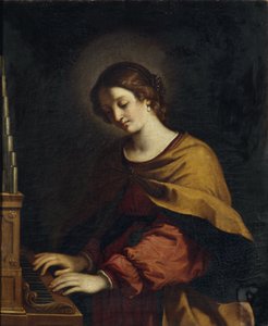 Heliga Cecilia som organist av Workshop of Guercino