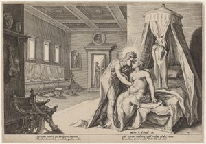 Apollo missbrukar Leucothoe av Workshop of Hendrick Goltzius, after Hendrick Goltzius