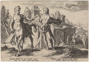 Apollo anförtror Chiron utbildningen av Asclepius