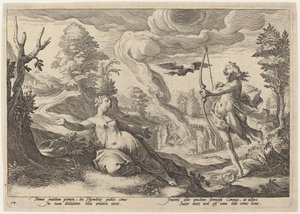 Apollo Killing Crown av Workshop of Hendrick Goltzius, after Hendrick Goltzius