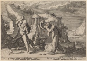 Deucalion och Pyrrha som befolkar jorden av Workshop of Hendrick Goltzius, after Hendrick Goltzius
