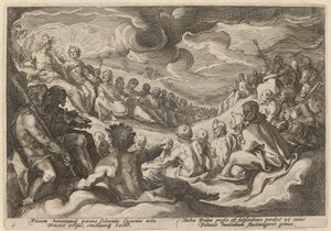 Jupiter tar råd från gudarna om förstörelsen av universum av Workshop of Hendrick Goltzius, after Hendrick Goltzius