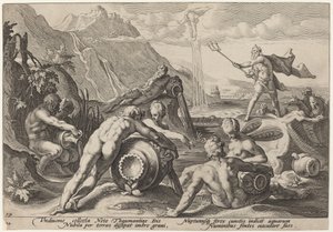 Neptunus planerar människans förstörelse av Workshop of Hendrick Goltzius, after Hendrick Goltzius