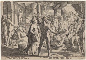 Phaeton frågar efter vagnen av Workshop of Hendrick Goltzius, after Hendrick Goltzius