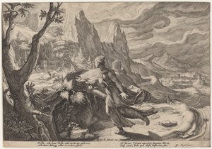 Thisbe Frightened by the Lion av Workshop of Hendrick Goltzius, after Hendrick Goltzius