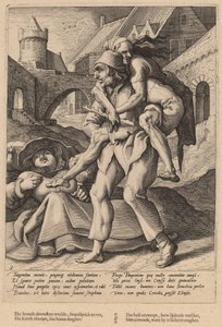 Fattigdom är lättare att bära än lyx av Workshop of Hendrick Goltzius, after Karel van Mander I