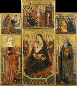 Altarpiece of the Virgin Suckling the Child, Saint Clare and Saint Anthony the Abbott av Workshop of Llorenç Saragossa