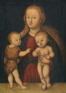 Tyska: Madonna och barnet med Johannes Döparen Jungfru och barnet med Johannes av workshop of Lucas Cranach the Elder