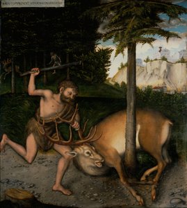Herkules och den arkadiska hjorten av workshop of Lucas Cranach the Elder