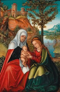 Jungfru Maria med barnet och Sankta Anna av workshop of Lucas Cranach the Elder