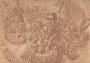 Sjöslaget i Morbihanbukten, 1500-talet. av Workshop of Taddeo Zuccaro.
