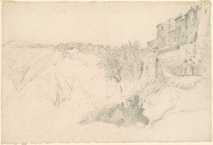 Hillside med hus och figurer