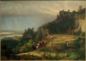 W.Whittredge, slåss framför slottet (Burg Drachenfels)