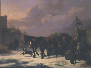 En hästdragen släde vid monter