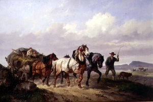 Ett team av draghästar (olja på duk)