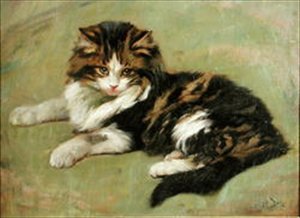 Studie av en katt (olja ombord)