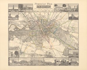 Historisk karta över Berlin, utgiven av Verlag von Gebrueder Rocca, Berlin 1838