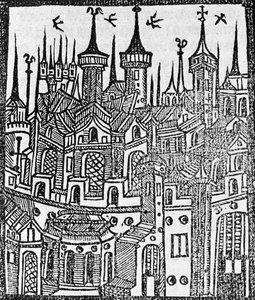 Träsnitt från The Chronicle of Englonde, 1497 av Wynkyn de Worde