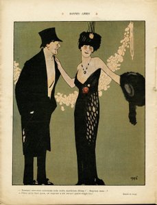 Illustration av Xavier Gose (1876-1915) i Le Lire, 06/02/09 - Goda vänner - Kärlek, mode, blommor