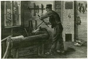 Sabotören av Terneuzen, har sin etablerade, förstorar och gräver veden med hjälp av krammar. Gravyr av X.Mellery, efter naturen, för att illustrera berättelsen "" Belgien", 1888, av Camille Lemonnier (1844-1913), konstkritiker och författare. Publicerad i 