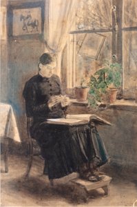 Kvinnlig spetsmakare (La Dentellière) (akvarell)