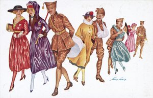 Soldater och flickor (färg litho) av Xavier Sager