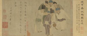 Cuju Scroll (Kejsar Taizu spelar cuju) (färg på papper) av Xuan Qian