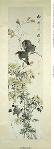 Crested Myna Fåglar och krysantemum av Xugu
