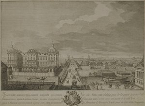 Utsikt över de nybyggda kamrarna mittemot Anichkov-portarna i Sankt Petersburg, 1753 av Yakov Vasilyevich Vasilyev