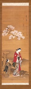 Dam Och Skötare Under Körsbärsträd av Yamazaki Ryujo