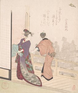 Scen på verandan till ett tehus, 1700-1800-talet.