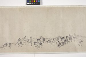 Hundra åsnor transporterar spannmål, Handscroll, ca 1700 (bläck på papper) av Ye Yin