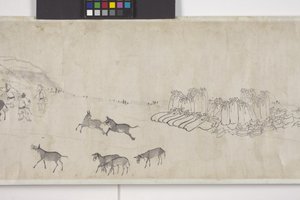Hundra åsnor transporterar spannmål, Handscroll, ca 1700 (bläck på papper) av Ye Yin