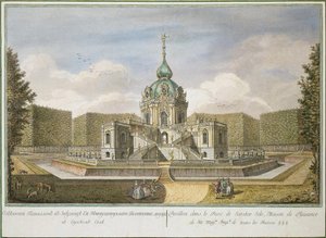 ""Jaktpaviljongen vid Tsarskoye Selo"" av Efim Grigorievich Vinogradov (1725/28-1769), Etsning, akvarell av Yefim Grigoryevich Vinogradov