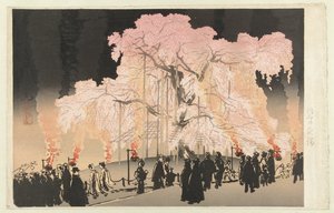 Körsbärsblomning på natten i Maruyama park Maruyama no yozakura (titel på objekt) av Yoshikawa Kanpo