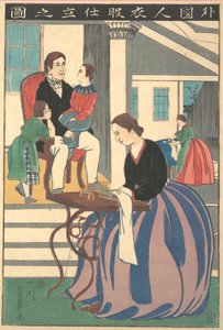 Bild på en utlänning som tillverkar kläder, 1860.