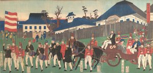 Bild på en procession av utlänningar i Yokohama, 2:a månaden, 1861.