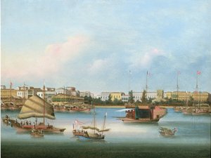 The Hongs i Canton, ca 1855 (olja) av You Qua