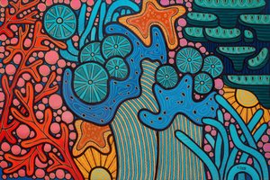 Coral reef blue, 2023 (blandteknik på träskiva)