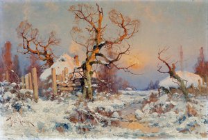 Vinterlandskap i kvällssolen. Målning av Juli Julievich (Julius) von Klever (1850-1924), olja på duk, sent 1800-tidigt 1900-tal. Rysk konst, realism. Privat samling. av Yuly Klever
