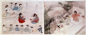 Art coreen: kvinnors stridsscen i det dagliga livet. Tryck av Sin Yun Bok (eller Hyewon gjorde 1758). 1700- eller 1800-talet. Hyung Pil Chun Collection av Yun bok Sin