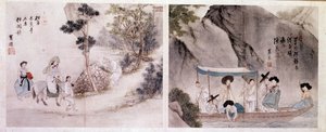 Art coreen: promenader och båtscen. Tryck av Sin Yun Bok (eller Hyewon) (född 1758). 1700-talet. av Yun bok Sin