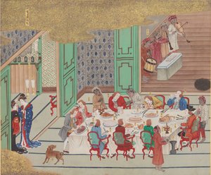 Holländsk bankett, Nagasaki julafton, från Bankan-zu, 1797. av Yushi Ishizaki