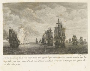 Treffen mellan en vloot under Jan Bart en en Hollandse vloot, 1696 I slutet av kampen den 18 juni 1696 får Jean-Bart veta att tretton fiendefartyg (...) och återvänder till Dunkerque med femton av sina rikaste priser (titel på objekt) Samling av comba