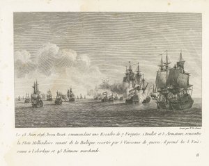 Treffen mellan en vloot under Jan Bart en en Hollandse vloot, 1696 Den 18 juni 1696 möter Jean-Bart under befäl över en skvadron med 7 fregatter (...) den holländska flottan som kommer från Östersjön (titel på objekt) Samling av striderna av Jean-Bart, che